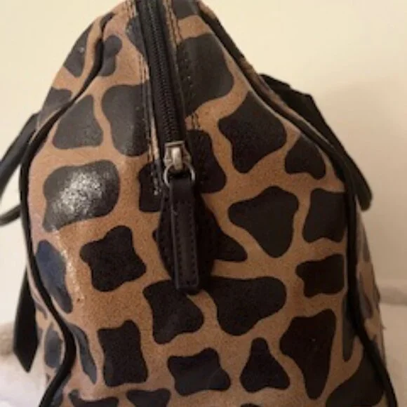 Italian Large Leather Animal Print Handbag - NEW